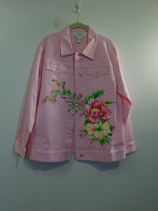 DIANE'S ESSENTIALS Jackets & Blazers - DIANE'S ESSENTIALS Pink Denim Jacket Size Large